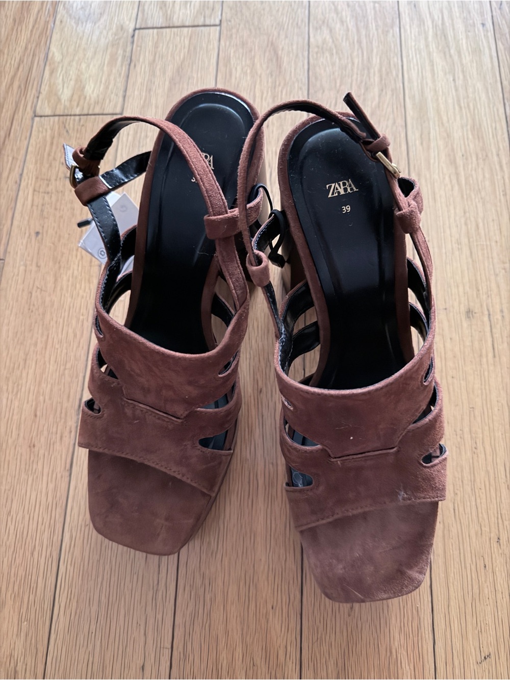 ZARA Suede Brown Cutout Platform Heels